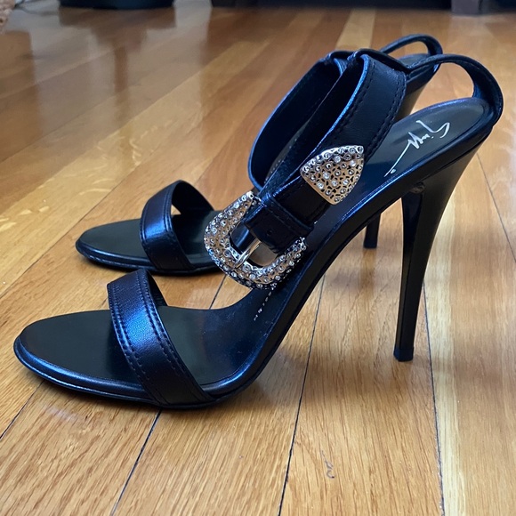 Giuseppe Zanotti Black Heels with Rhinestone Buckle - Picture 2 of 3